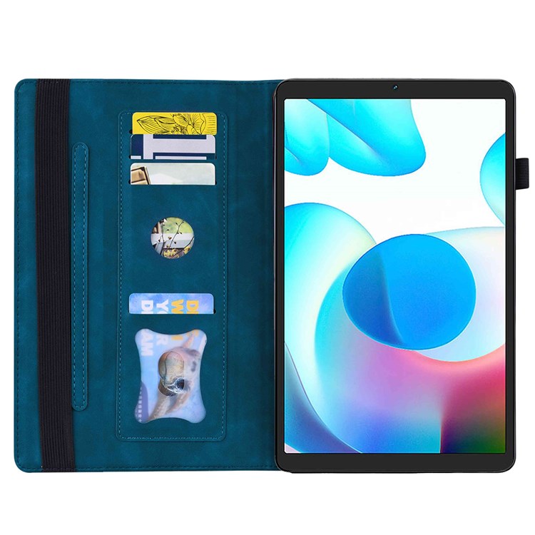 For Realme Pad Mini Shockproof Anti-fall Tablet Case PU Leather Stand Wallet Elastic Band Shell with Pencil Holder - Blue