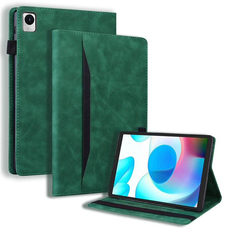 For Realme Pad Mini Shockproof Anti-fall Tablet Case PU Leather Stand Wallet Elastic Band Shell with Pencil Holder - Green