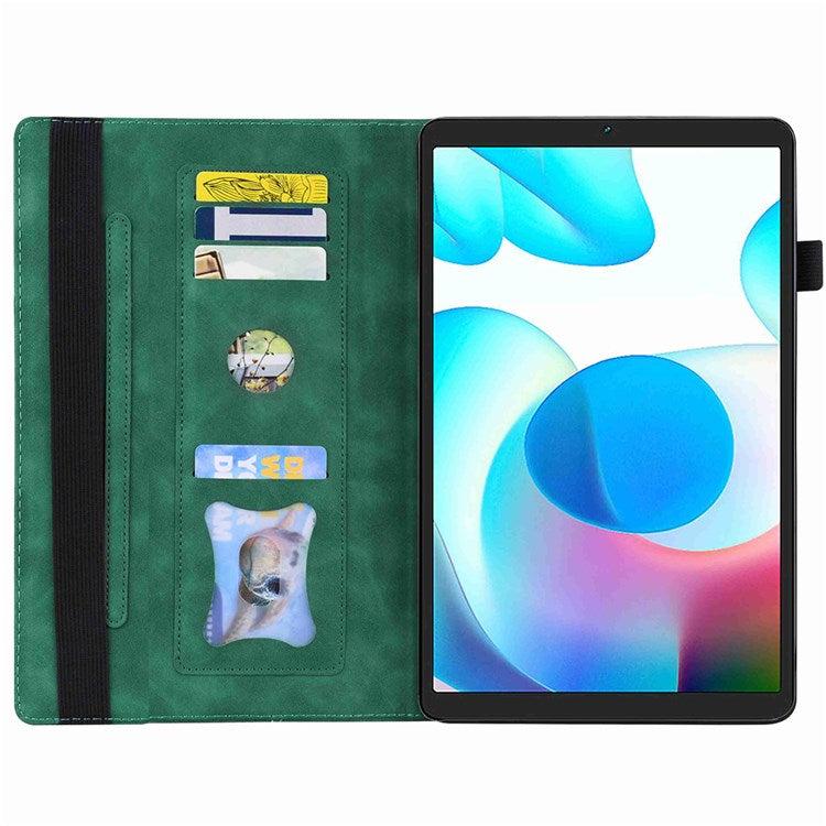 For Realme Pad Mini Shockproof Anti-fall Tablet Case PU Leather Stand Wallet Elastic Band Shell with Pencil Holder - Green