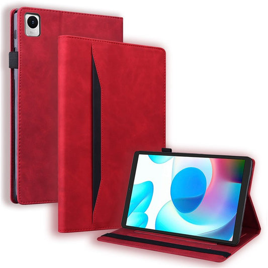 For Realme Pad Mini Shockproof Anti-fall Tablet Case PU Leather Stand Wallet Elastic Band Shell with Pencil Holder - Red