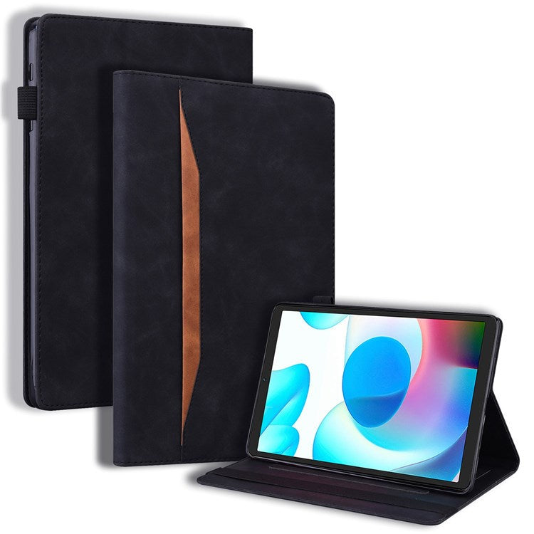 For Realme Pad Mini Shockproof Anti-fall Tablet Case PU Leather Stand Wallet Elastic Band Shell with Pencil Holder - Black