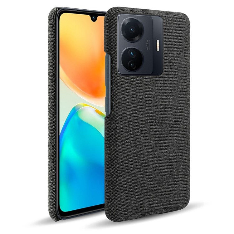 For vivo S15e 5G/T1 (Snapdragon 778G) 5G/iQOO Z6 Pro 5G Solid Color Cloth Texture Phone Case Well-protected Hard PC + Cloth Cover - Black