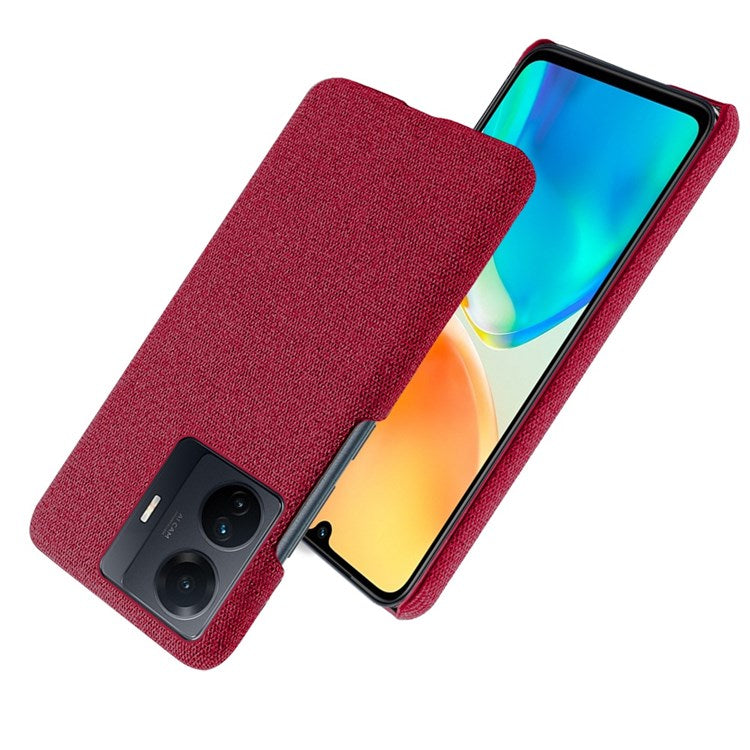 For vivo S15e 5G/T1 (Snapdragon 778G) 5G/iQOO Z6 Pro 5G Solid Color Cloth Texture Phone Case Well-protected Hard PC + Cloth Cover - Red