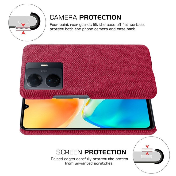 For vivo S15e 5G/T1 (Snapdragon 778G) 5G/iQOO Z6 Pro 5G Solid Color Cloth Texture Phone Case Well-protected Hard PC + Cloth Cover - Red