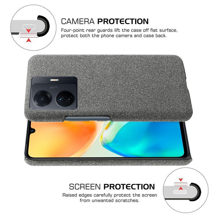 For vivo S15e 5G/T1 (Snapdragon 778G) 5G/iQOO Z6 Pro 5G Solid Color Cloth Texture Phone Case Well-protected Hard PC + Cloth Cover - Grey