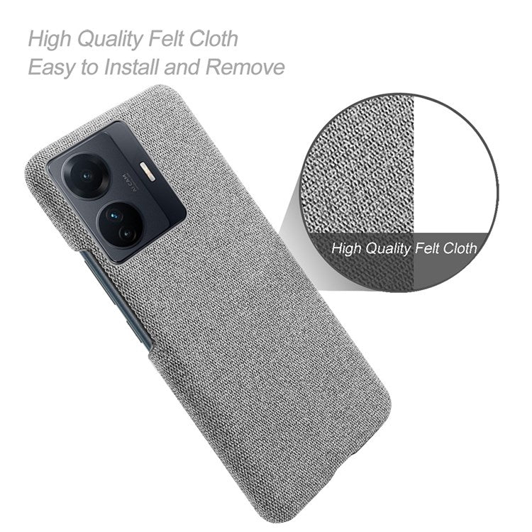 For vivo S15e 5G/T1 (Snapdragon 778G) 5G/iQOO Z6 Pro 5G Solid Color Cloth Texture Phone Case Well-protected Hard PC + Cloth Cover - Light Grey