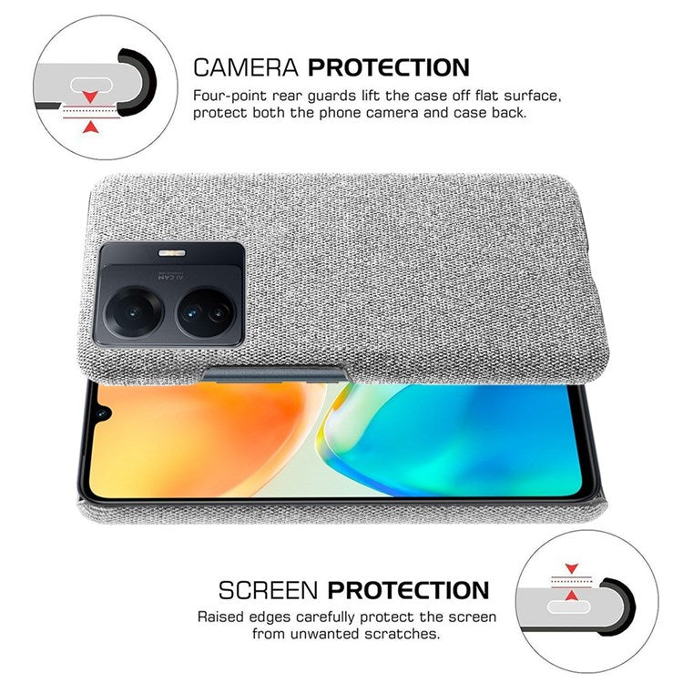 For vivo S15e 5G/T1 (Snapdragon 778G) 5G/iQOO Z6 Pro 5G Solid Color Cloth Texture Phone Case Well-protected Hard PC + Cloth Cover - Light Grey