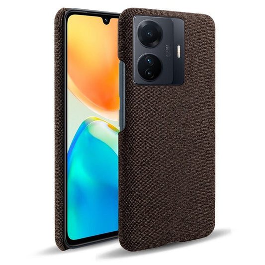 For vivo S15e 5G/T1 (Snapdragon 778G) 5G/iQOO Z6 Pro 5G Solid Color Cloth Texture Phone Case Well-protected Hard PC + Cloth Cover - Brown