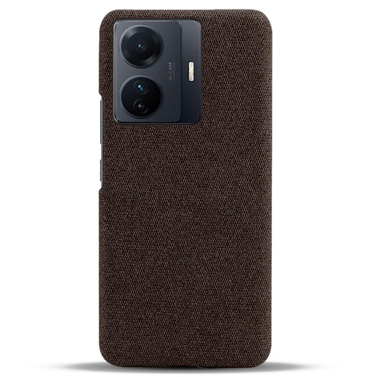 For vivo S15e 5G/T1 (Snapdragon 778G) 5G/iQOO Z6 Pro 5G Solid Color Cloth Texture Phone Case Well-protected Hard PC + Cloth Cover - Brown