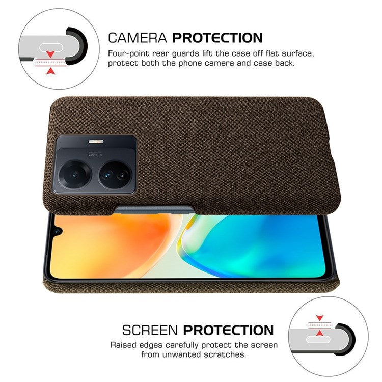 For vivo S15e 5G/T1 (Snapdragon 778G) 5G/iQOO Z6 Pro 5G Solid Color Cloth Texture Phone Case Well-protected Hard PC + Cloth Cover - Brown