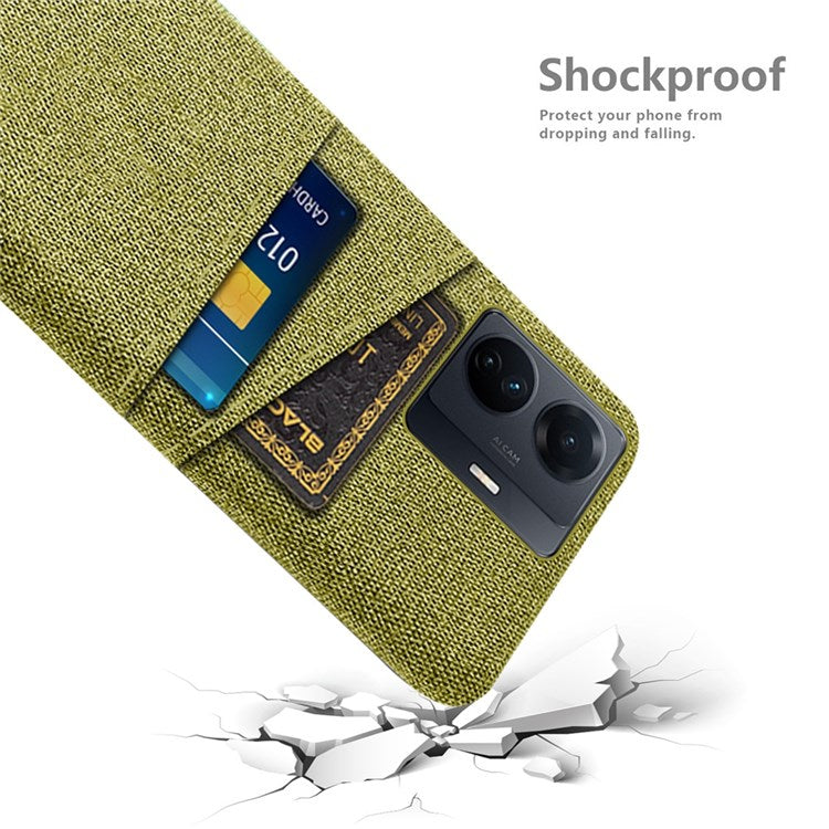 For vivo S15e 5G/T1 (Snapdragon 778G) 5G/iQOO Z6 Pro 5G Cloth Texture Phone Case Cloth + PC Back Cover with Dual Card Slots - Yellow