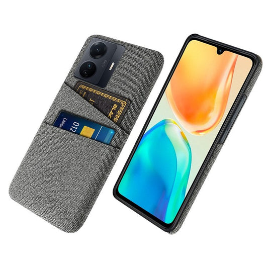 For vivo S15e 5G/T1 (Snapdragon 778G) 5G/iQOO Z6 Pro 5G Cloth Texture Phone Case Cloth + PC Back Cover with Dual Card Slots - Grey