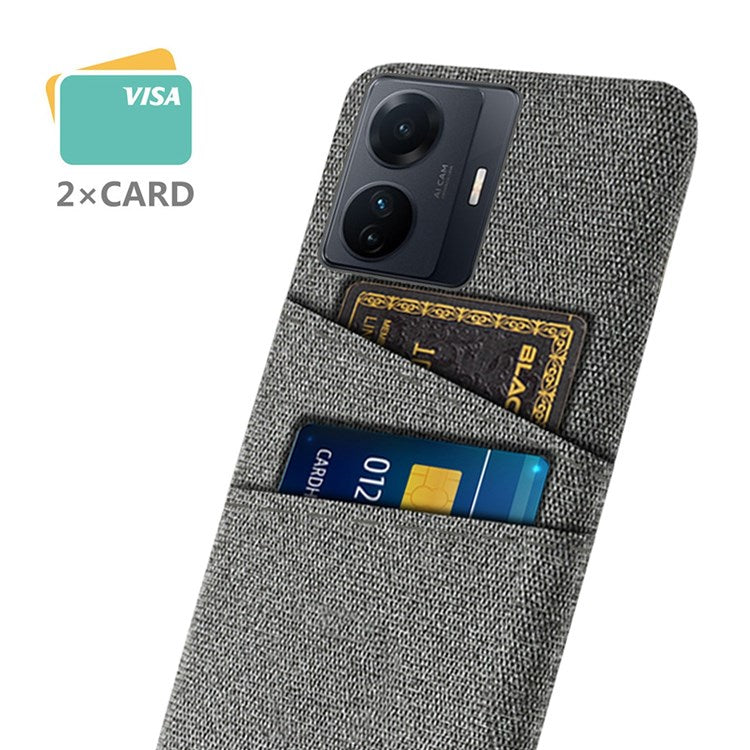 For vivo S15e 5G/T1 (Snapdragon 778G) 5G/iQOO Z6 Pro 5G Cloth Texture Phone Case Cloth + PC Back Cover with Dual Card Slots - Grey