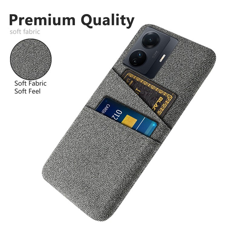 For vivo S15e 5G/T1 (Snapdragon 778G) 5G/iQOO Z6 Pro 5G Cloth Texture Phone Case Cloth + PC Back Cover with Dual Card Slots - Grey