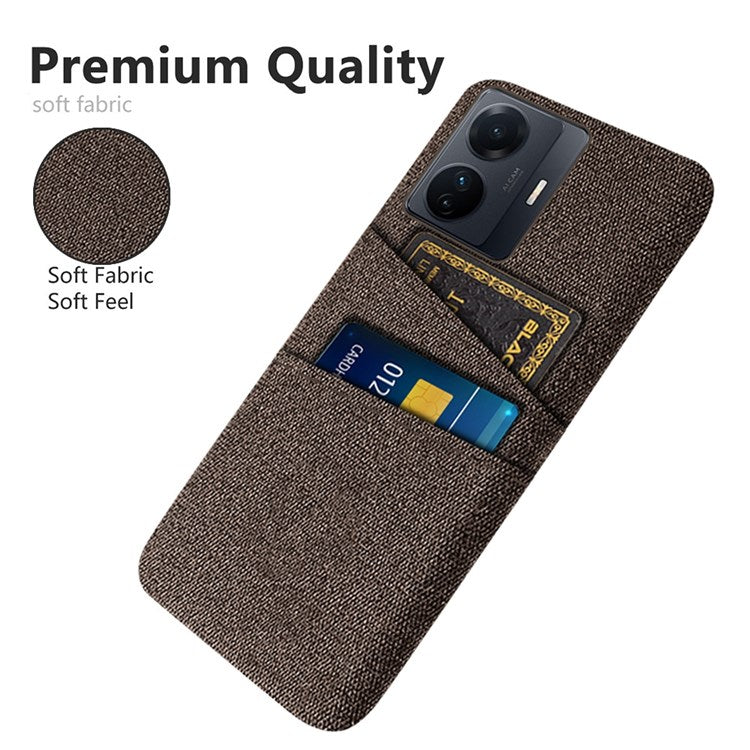 For vivo S15e 5G/T1 (Snapdragon 778G) 5G/iQOO Z6 Pro 5G Cloth Texture Phone Case Cloth + PC Back Cover with Dual Card Slots - Brown