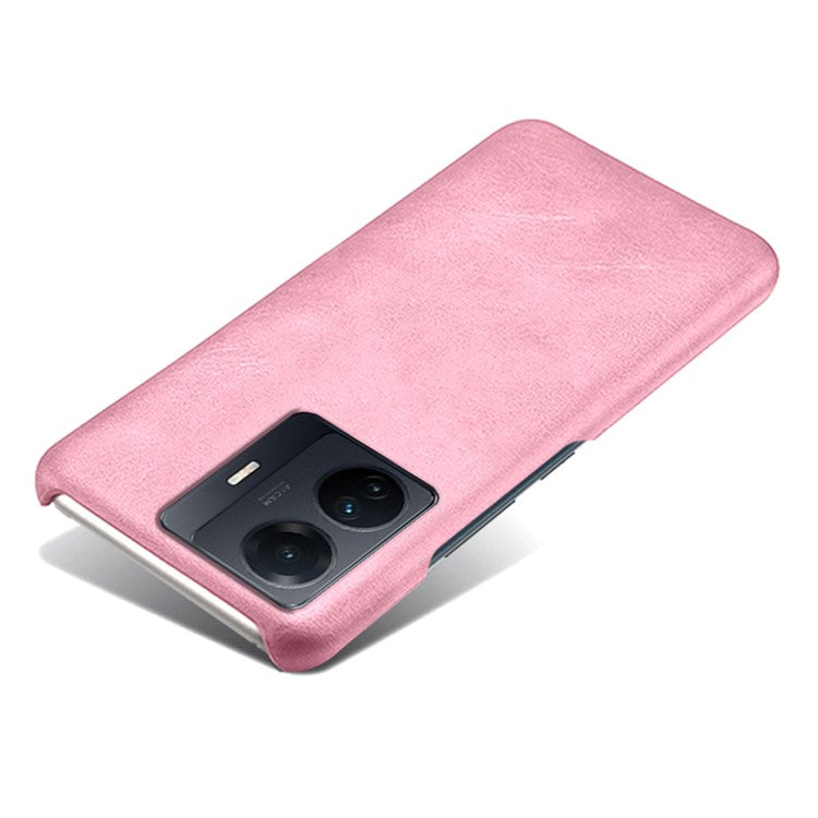 For vivo S15e 5G/T1 (Snapdragon 778G) 5G/iQOO Z6 Pro 5G Textured PU Leather Coated Hard PC Cover Anti-scratch Phone Case - Rose Gold