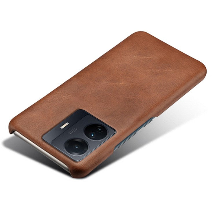 For vivo S15e 5G/T1 (Snapdragon 778G) 5G/iQOO Z6 Pro 5G Textured PU Leather Coated Hard PC Cover Anti-scratch Phone Case - Brown