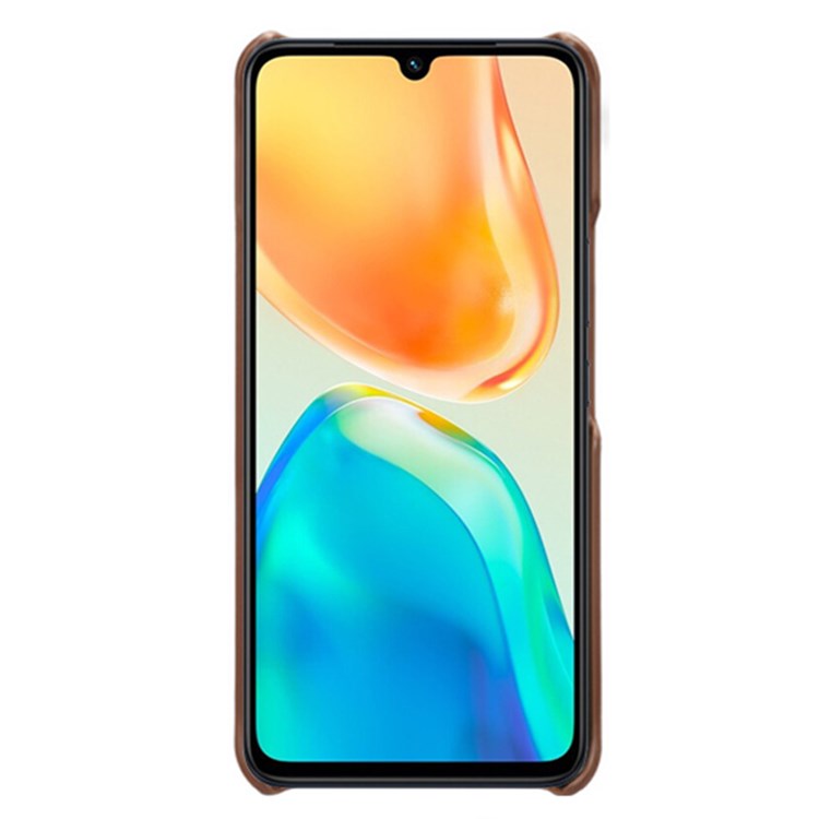 For vivo S15e 5G/T1 (Snapdragon 778G) 5G/iQOO Z6 Pro 5G Cell Phone Protective Case Dual Card Slots PU Leather Coated Hard PC Back Cover - Brown