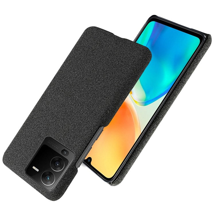 For vivo S15 5G Scratch Resistant Mobile Phone Case Shell Anti-fingerprint Solid Color Hard PC+Cloth Phone Cover - Black