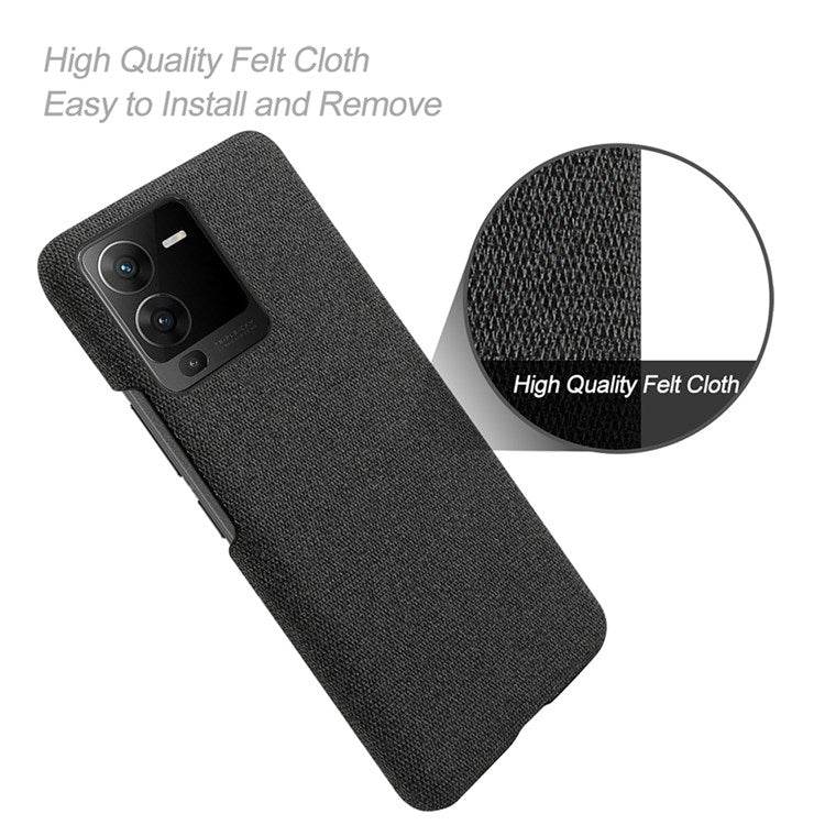 For vivo S15 5G Scratch Resistant Mobile Phone Case Shell Anti-fingerprint Solid Color Hard PC+Cloth Phone Cover - Black
