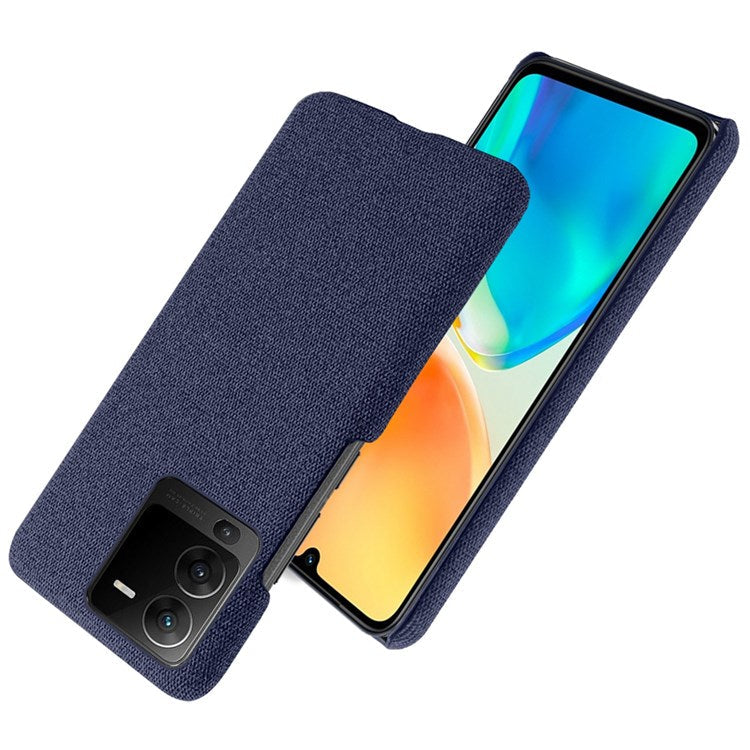 For vivo S15 5G Scratch Resistant Mobile Phone Case Shell Anti-fingerprint Solid Color Hard PC+Cloth Phone Cover - Blue