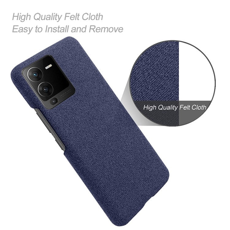For vivo S15 5G Scratch Resistant Mobile Phone Case Shell Anti-fingerprint Solid Color Hard PC+Cloth Phone Cover - Blue