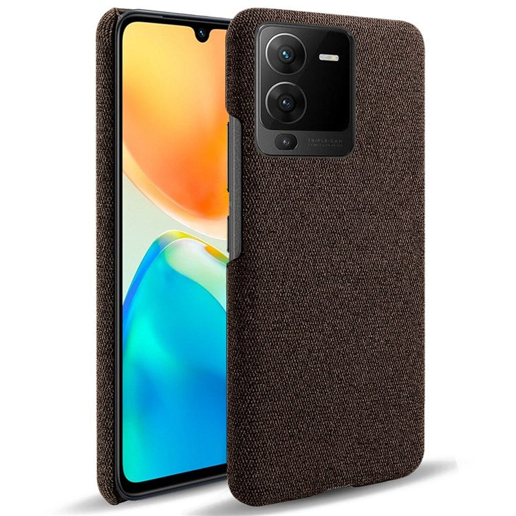 For vivo S15 5G Scratch Resistant Mobile Phone Case Shell Anti-fingerprint Solid Color Hard PC+Cloth Phone Cover - Brown