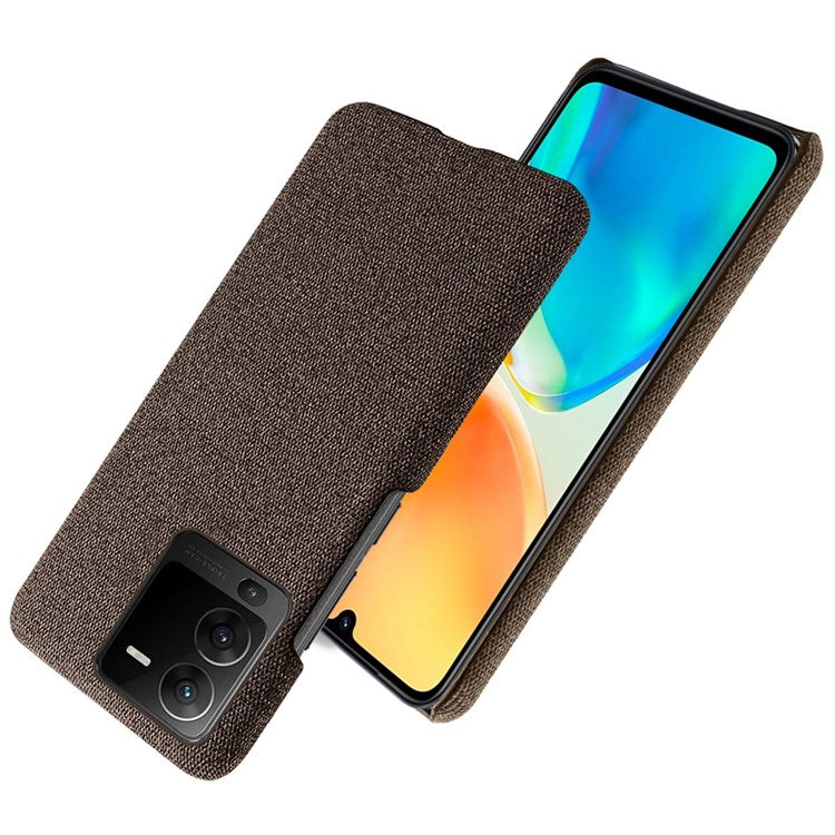 For vivo S15 5G Scratch Resistant Mobile Phone Case Shell Anti-fingerprint Solid Color Hard PC+Cloth Phone Cover - Brown