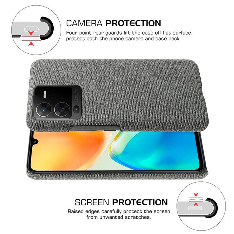 For vivo S15 5G Scratch Resistant Mobile Phone Case Shell Anti-fingerprint Solid Color Hard PC+Cloth Phone Cover - Grey