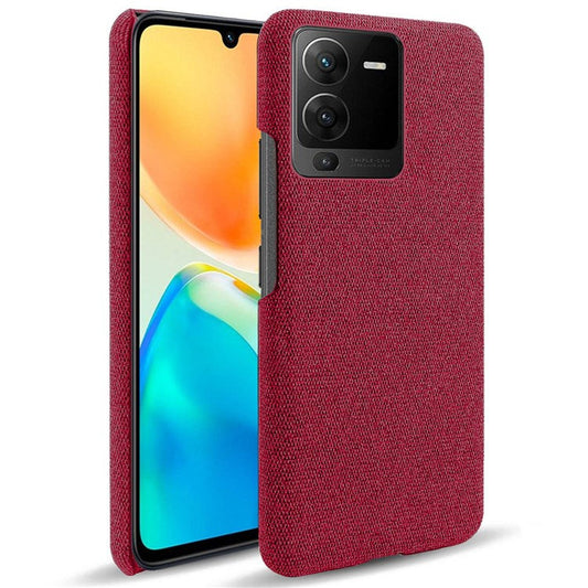 For vivo S15 5G Scratch Resistant Mobile Phone Case Shell Anti-fingerprint Solid Color Hard PC+Cloth Phone Cover - Red