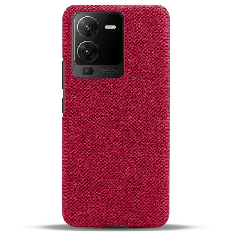 For vivo S15 5G Scratch Resistant Mobile Phone Case Shell Anti-fingerprint Solid Color Hard PC+Cloth Phone Cover - Red