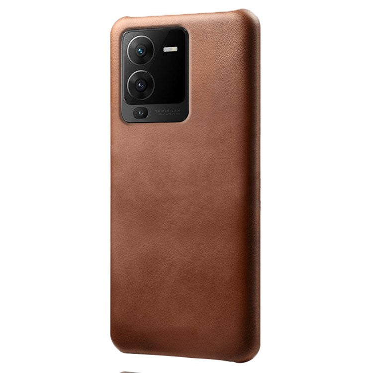 For vivo S15 5G Slim Thin Textured PU Leather Coated Hard PC Cover Wear Resistant Phone Case - Brown