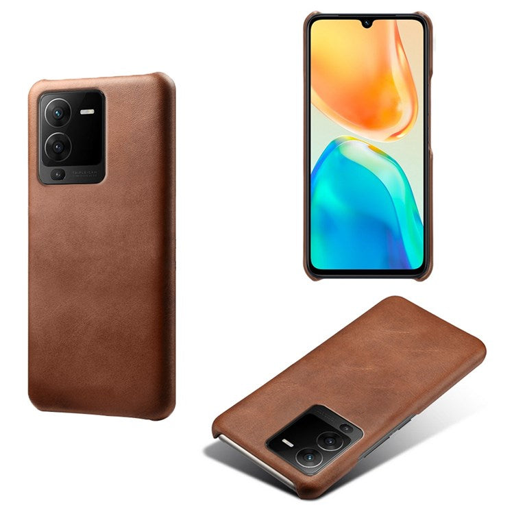 For vivo S15 5G Slim Thin Textured PU Leather Coated Hard PC Cover Wear Resistant Phone Case - Brown