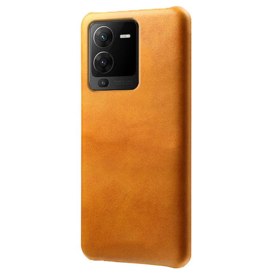 For vivo S15 5G Slim Thin Textured PU Leather Coated Hard PC Cover Wear Resistant Phone Case - Orange