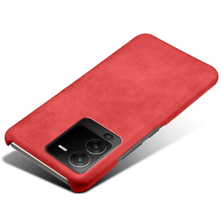 For vivo S15 5G Slim Thin Textured PU Leather Coated Hard PC Cover Wear Resistant Phone Case - Red