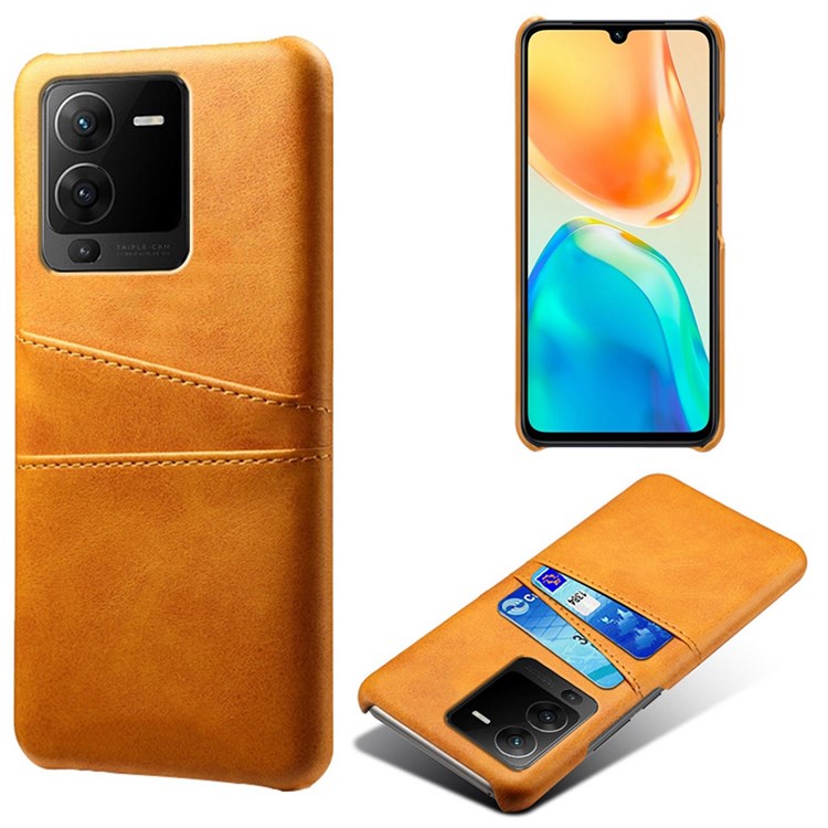 For vivo S15 5G Dual Card Slots PU Leather Coated PC Case Anti-drop Protection Phone Cover - Orange