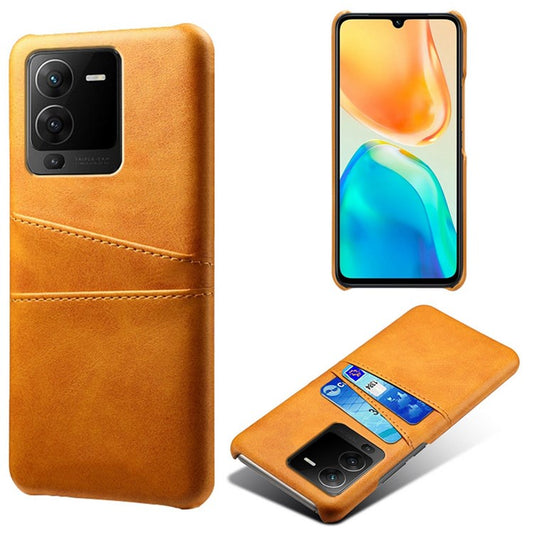 For vivo S15 5G Dual Card Slots PU Leather Coated PC Case Anti-drop Protection Phone Cover - Orange