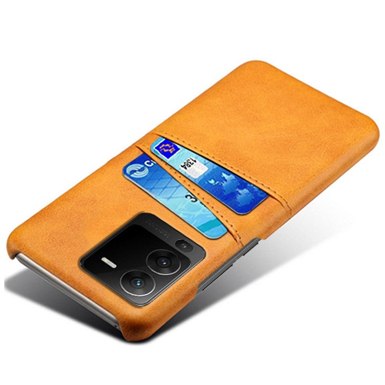 For vivo S15 5G Dual Card Slots PU Leather Coated PC Case Anti-drop Protection Phone Cover - Orange