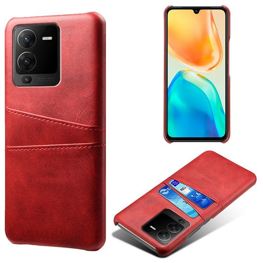 For vivo S15 5G Dual Card Slots PU Leather Coated PC Case Anti-drop Protection Phone Cover - Red