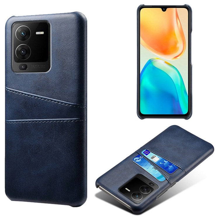PU Leather + PC Phone Case for vivo S15 Pro 5G, Dual Card Slots Anti-scratch Protective Cover - Blue