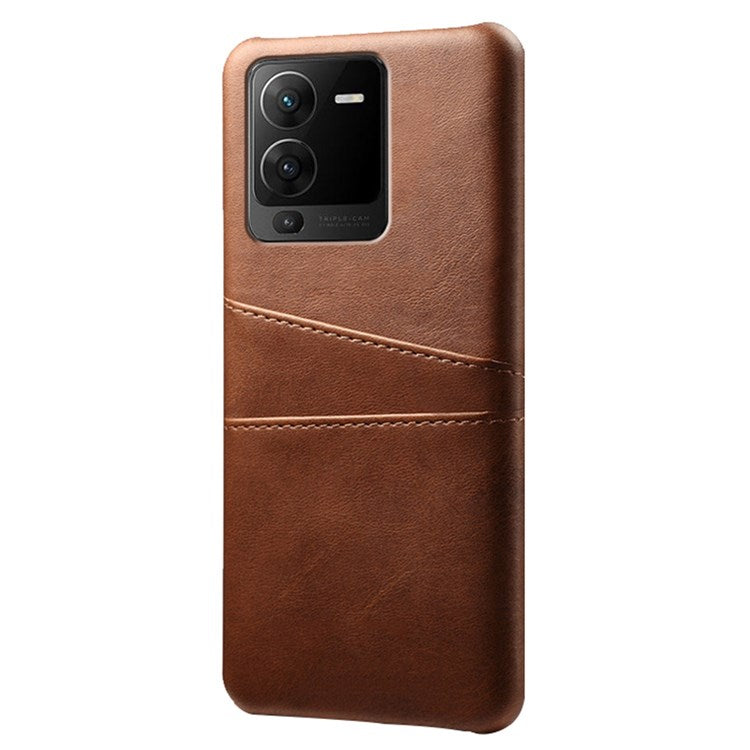 PU Leather + PC Phone Case for vivo S15 Pro 5G, Dual Card Slots Anti-scratch Protective Cover - Brown