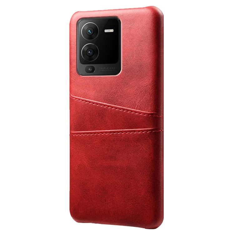 PU Leather + PC Phone Case for vivo S15 Pro 5G, Dual Card Slots Anti-scratch Protective Cover - Red