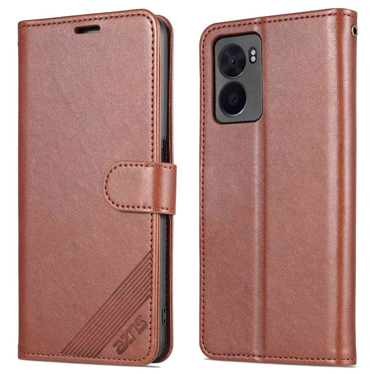 AZNS For Oppo A57 (2022) 5G / A77 5G / OnePlus Nord N300 5G Textured PU Leather Stand Flip Cover Magnetic Closure Shockproof Protective Wallet Case - Brown