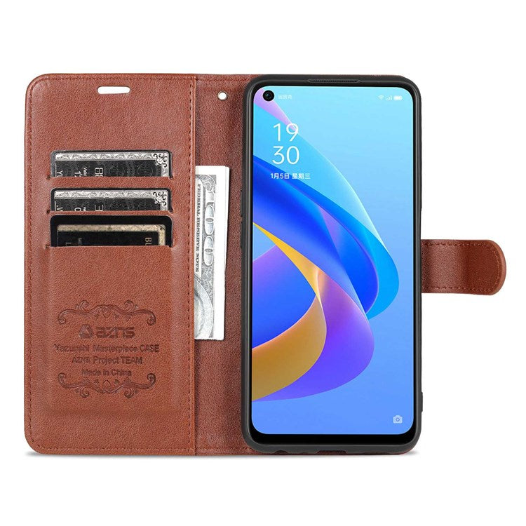 AZNS For Oppo A57 (2022) 5G / A77 5G / OnePlus Nord N300 5G Textured PU Leather Stand Flip Cover Magnetic Closure Shockproof Protective Wallet Case - Brown