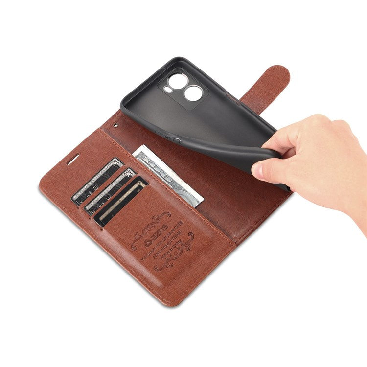AZNS For Oppo A57 (2022) 5G / A77 5G / OnePlus Nord N300 5G Textured PU Leather Stand Flip Cover Magnetic Closure Shockproof Protective Wallet Case - Brown