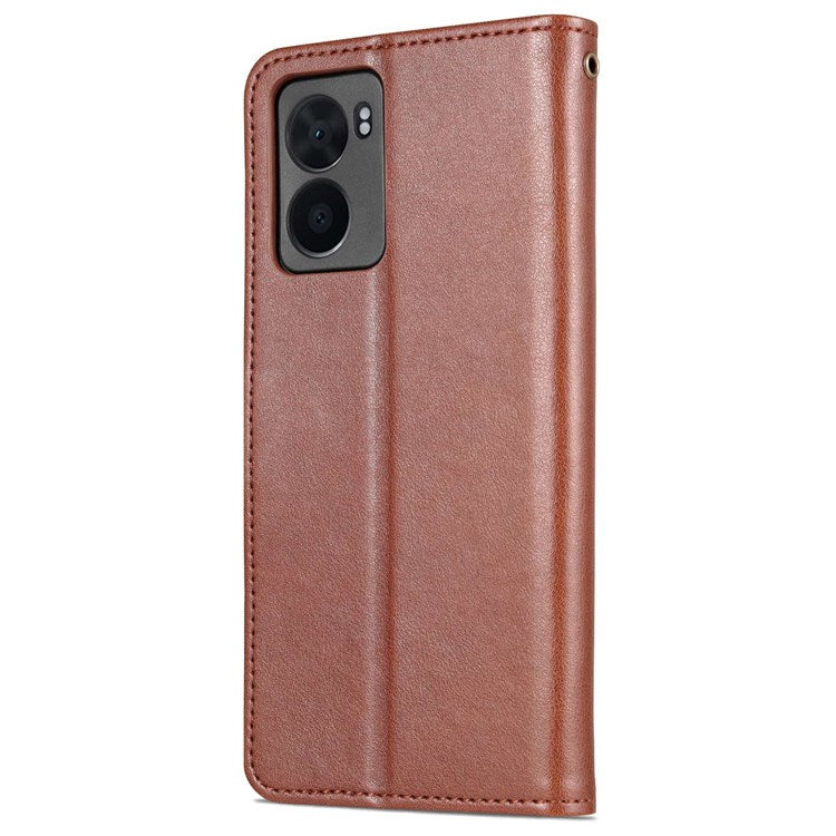AZNS For Oppo A57 (2022) 5G / A77 5G / OnePlus Nord N300 5G Textured PU Leather Stand Flip Cover Magnetic Closure Shockproof Protective Wallet Case - Brown