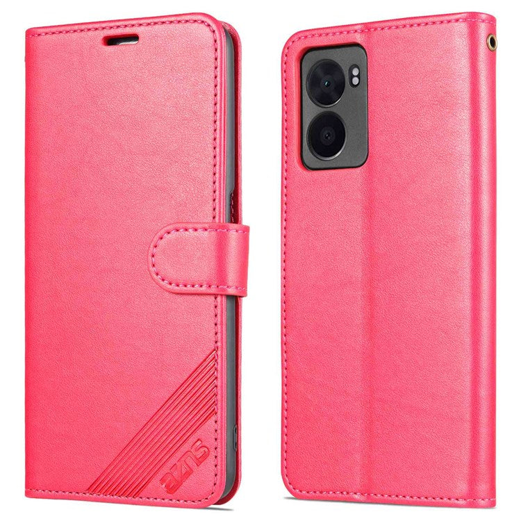 AZNS For Oppo A57 (2022) 5G / A77 5G / OnePlus Nord N300 5G Textured PU Leather Stand Flip Cover Magnetic Closure Shockproof Protective Wallet Case - Red