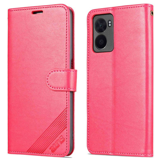 AZNS For Oppo A57 (2022) 5G / A77 5G / OnePlus Nord N300 5G Textured PU Leather Stand Flip Cover Magnetic Closure Shockproof Protective Wallet Case - Red