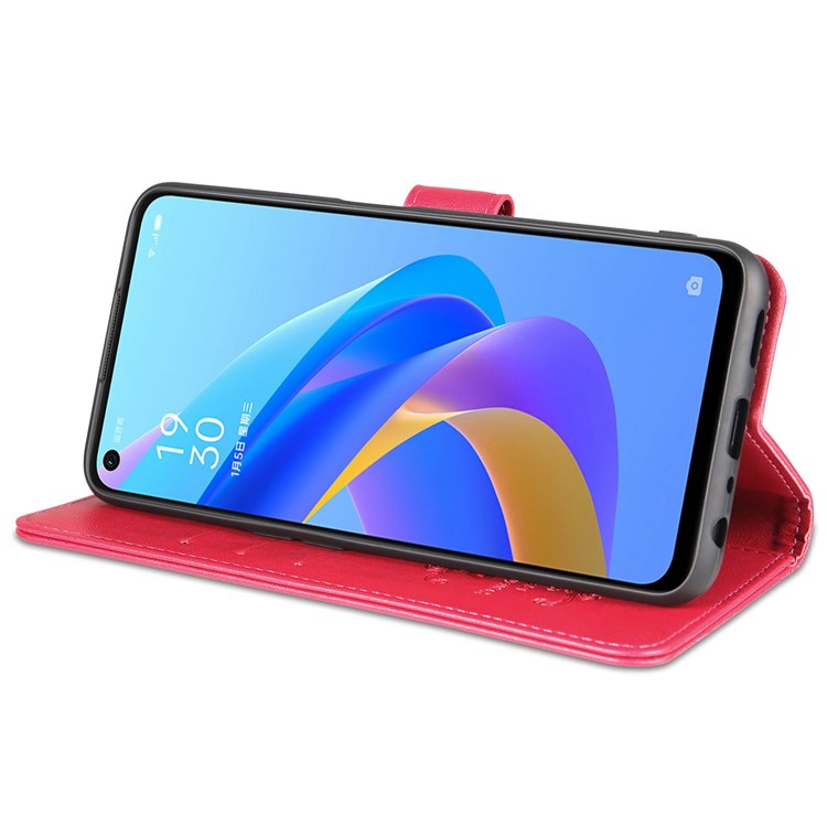 AZNS For Oppo A57 (2022) 5G / A77 5G / OnePlus Nord N300 5G Textured PU Leather Stand Flip Cover Magnetic Closure Shockproof Protective Wallet Case - Red