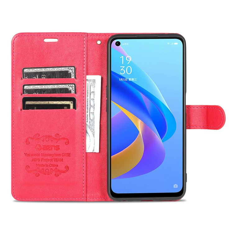 AZNS For Oppo A57 (2022) 5G / A77 5G / OnePlus Nord N300 5G Textured PU Leather Stand Flip Cover Magnetic Closure Shockproof Protective Wallet Case - Red